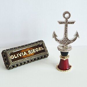 NEW Olivia Riegel Anchor with Crystals Bottle Stopper & Red Holder Stand